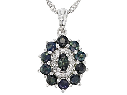 1.67ctw Green Sapphire & 0.09ctw Diamond Rhodium Over Sterling Silver Pendant With Chain