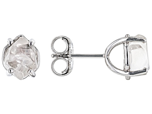 Free-Form White Herkimer Quartz Rhodium Over Sterling Silver Stud Earrings