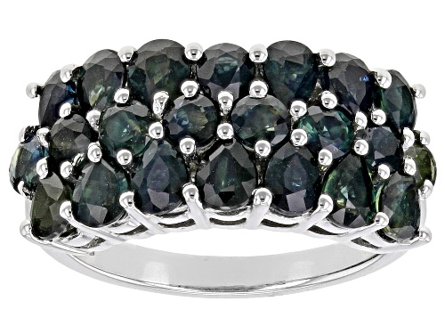 3.74ctw Green Sapphire Rhodium Over Sterling Silver Ring - Size 9