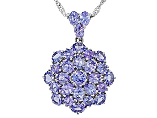 2.58ctw Oval And 0.97ctw Round Tanzanite With Rhodium Over Sterling Silver Pendant With Chain