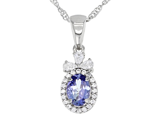 Photo of 1.01ctw Blue Ocean Tanzanite With White Zircon Rhodium Over Sterling Silver Pendant With Chain