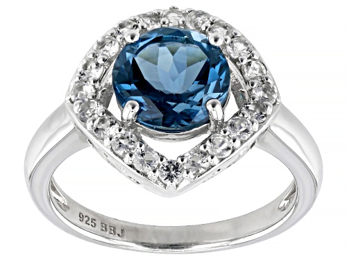 2.04ct Round London Blue Topaz With 0.46ctw White Topaz Rhodium Over Sterling Silver Ring - Size 7