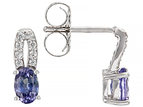 0.95ctw Ocean Tanzanite With White Zircon Rhodium Over Sterling Silver Earrings