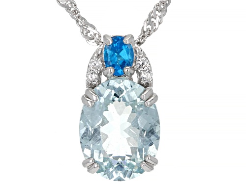 Photo of 2.63ct Blue Apatite, Neon Apatite, And White Zircon Rhodium Over Sterling Silver Pendant With Chain