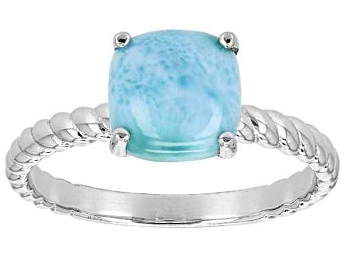 8x8mm Cushion Larimar Rhodium Over Sterling Silver Solitaire Ring - Size 8