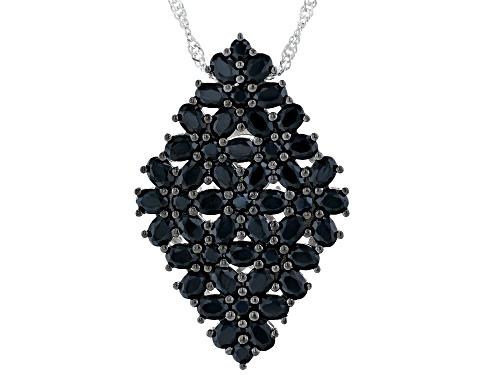 4.52ctw Oval And 0.07ctw Round Black Spinel Rhodium Over Sterling Silver Pendant With Chain