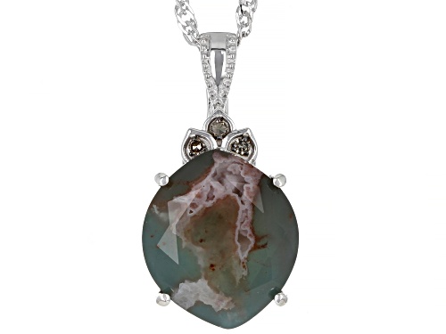 14x12mm Aquaprase® With 0.02ctw Diamonds Rhodium Over Sterling Silver Pendant With Chain