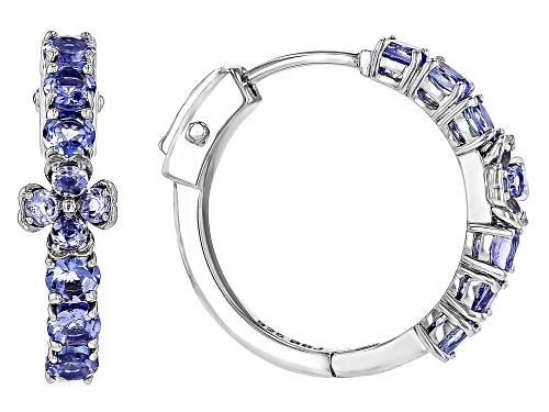 1.32ctw Round Tanzanite Rhodium Over Sterling Silver Hoop Earrings