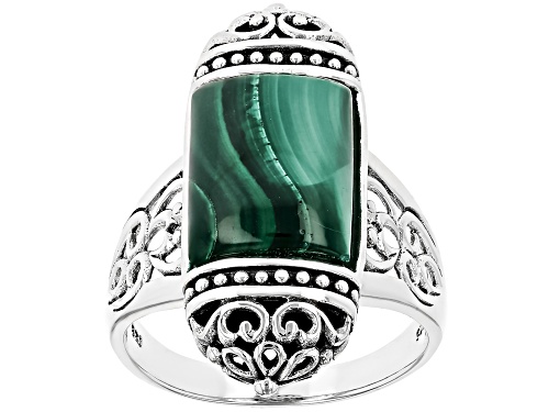 Photo of 14x10mm Custom Green Malachite Sterling Silver Ring - Size 6