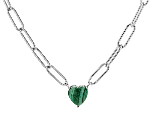 8mm Green Heart Shaped Malachite Sterling Silver Necklace