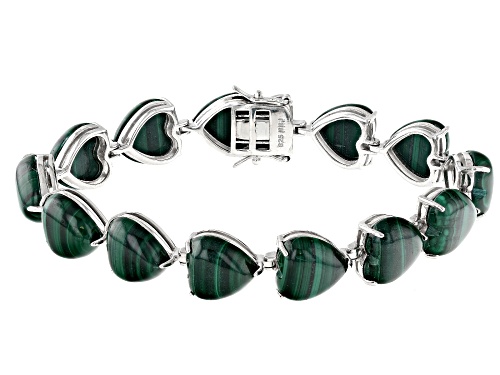 12mm Green Heart Shaped Malachite Sterling Silver Bracelet - Size 8