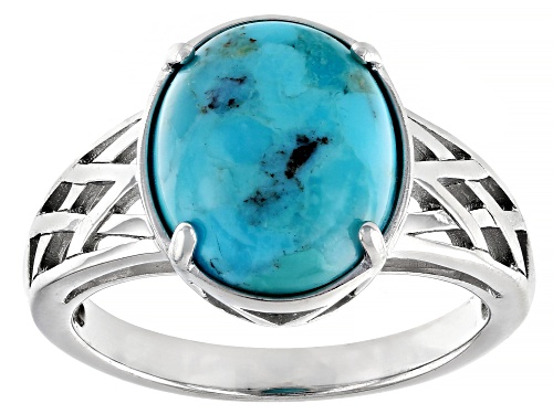 12x10mm Oval Cabochon Composite Turquoise Rhodium Over Sterling Silver Solitaire Ring - Size 7