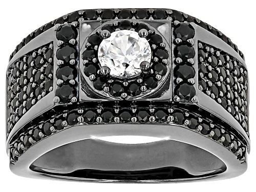 0.75ct Round White Zircon With 1.75ctw Round Black Spinel, Black Rhodium Over Silver Men's Ring - Size 13
