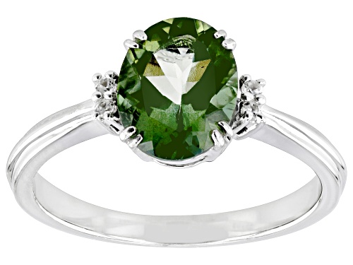 1.36ct Oval Green Labradorite With 0.03ctw White Zircon Rhodium Over Sterling Silver Ring - Size 9