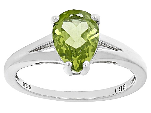 1.75ct Pear Shape Manchurian Peridot™ Rhodium Over Sterling Silver Solitaire Ring - Size 8