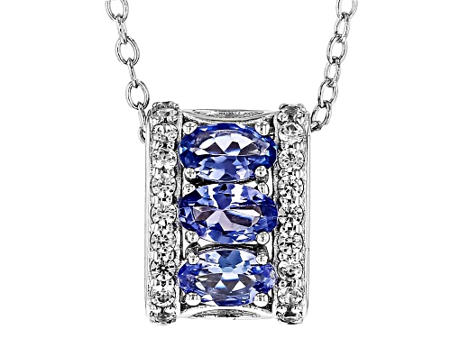 0.51ctw Oval Tanzanite With 1.30ctw White Zircon Rhodium Over Sterling Silver Pendant With Chain