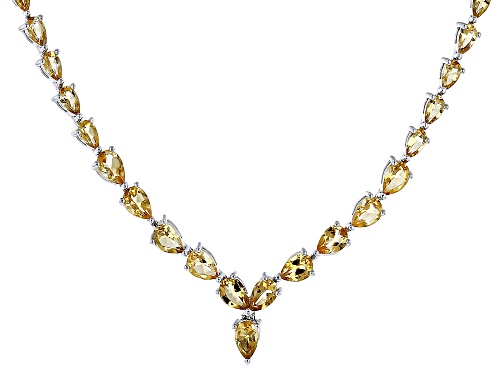 Photo of 8.46ctw Pear Shapes Brazilian Citrine Rhodium Over Sterling Silver Necklace - Size 20