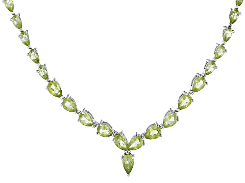 9.56ctw Pear Shapes Manchurian Peridot™ Rhodium Over Sterling Silver Necklace - Size 20