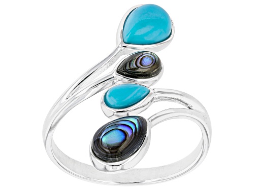 Pear Shape Cabochon Sleeping Beauty Turquoise With Pear Shape Cabochon Abalone Shell Silver Ring - Size 7