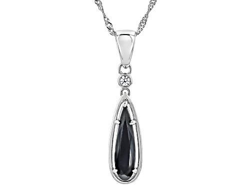 2.59ct Pear Shape Black Spinel With 0.07ctw Lab  Sapphire Rhodium Over Silver Pendant With Chain
