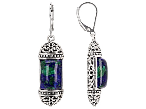 13x9mm Free-Form Cabochon Blended Lapis, Azurite,Malachite Sterling Silver Earrings