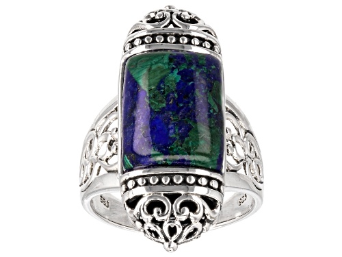 14x10mm Free-Form Cabochon Blended Lapis, Azurite,Malachite Sterling Silver Solitaire Ring - Size 6