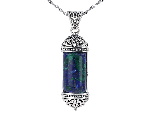 22x12mm Freeform Cabochon Blended Lapis, Azurite, Malachite Silver Enhancer With Chain