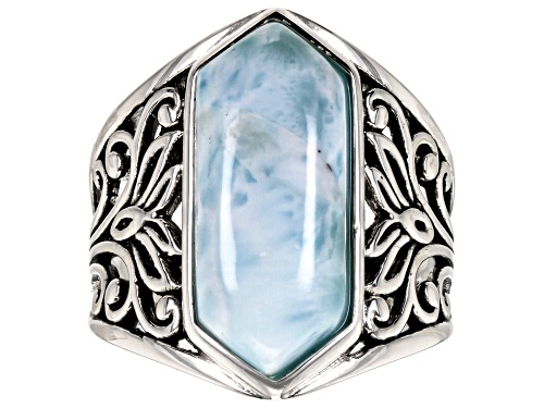 20x8mm Free-form Cabochon Larimar Sterling Silver Solitaire Ring - Size 6