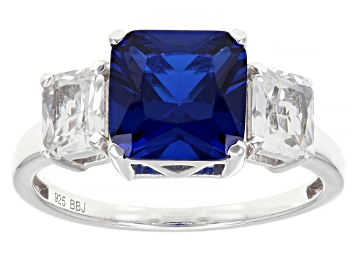 2.08ct Square Octagonal Lab Blue Spinel With .87ctw Lab White Sapphire Rhodium Over Silver Ring - Size 7