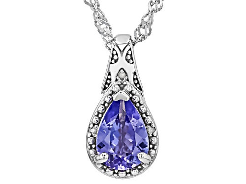 1.01ctw Pear Shape Tanzanite With 0.01ctw  Diamond Accent Rhodium Over Silver Pendant With Chain