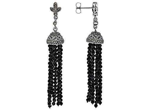 2mm Round Black Spinel With Round Marcasite  Sterling Silver Earrings