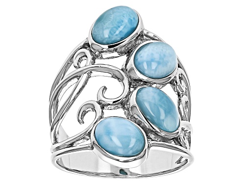 7x5mm Oval Cabochon Larimar Rhodium Over Sterling Silver Ring - Size 6