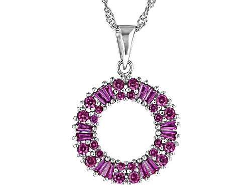 .61ctw Baguette Lab Ruby With .64ctw Lab Pink Sapphire Rhodium Over Silver Pendant Chain