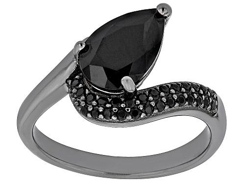 1.93ct Pear Shape And 0.23ctw Round Black Spinel, Black Rhodium Over Sterling Silver Ring - Size 7