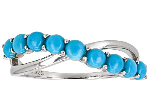 3mm Round Cabochon Sleeping Beauty Turquoise Platinum Over Sterling Silver Crossover Ring - Size 7