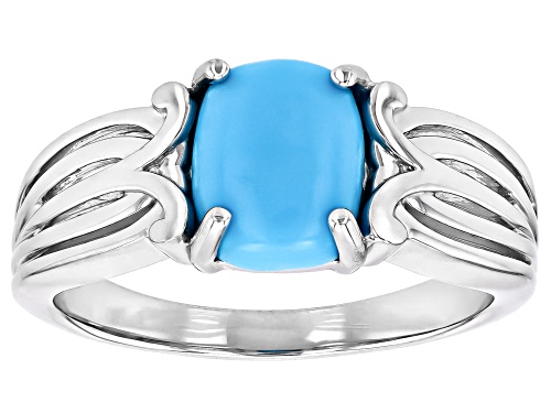 9x7mm Cushion Cabochon Sleeping Beauty Turquoise Rhodium Over Sterling Silver Solitaire Ring - Size 8