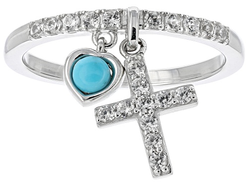 3mm Round Sleeping Beauty Turquoise With .37ctw White Zircon Rhodium Over Silver Charm Ring - Size 6