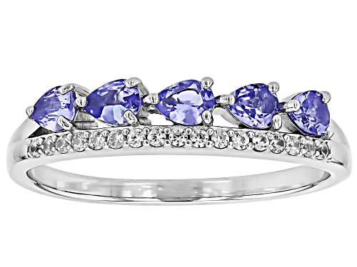 0.55ctw Pear Shape Tanzanite With 0.10ctw White Zircon Rhodium Over Sterling Silver Ring - Size 7
