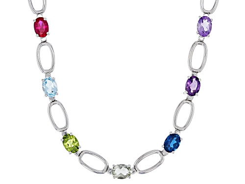12.44ctw Oval Multi-Gem Rhodium Over Sterling Silver Necklace - Size 18