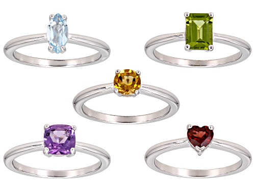 2.80ctw Mixed Shapes Multi-Gemstone Rhodium Over Sterling Silver Ring Set - Size 9