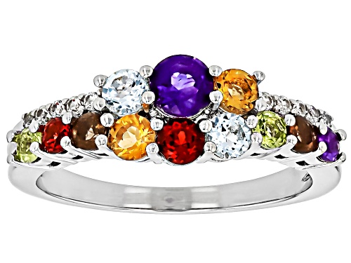 1.15ctw Round Multi-Gem With 0.06ctw White Zircon Rhodium Over Sterling Silver Band Ring - Size 6