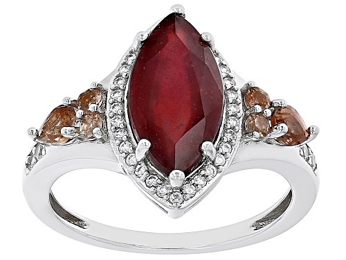 2.76ct Mahaleo® Ruby, .41ctw Andalusite With .28ctw White Zircon Rhodium Over Silver Ring - Size 6