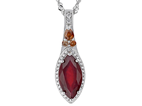 2.76ct Mahaleo® Ruby, .21ctw Andalusite With .24ctw Zircon Rhodium Over Silver Pendant Chain