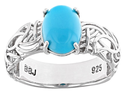 Photo of 9x7mm Oval Cabochon Sleeping Beauty Turquoise Rhodium Over Sterling Silver Solitaire Ring - Size 7