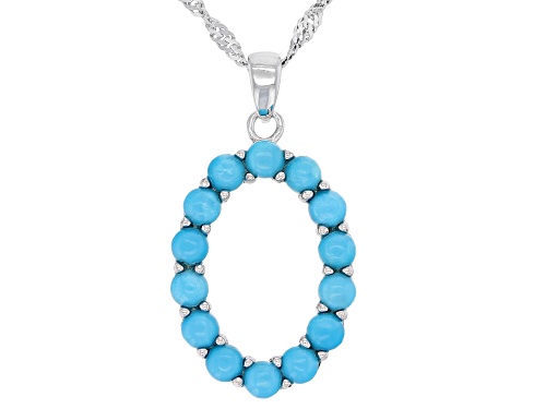 3mm Round Cabochon Sleeping Beauty Turquoise Rhodium Over Sterling Silver Pendant With Chain