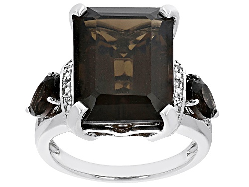 10.54ctw Mixed Shapes Smoky Quartz With 0.06ctw White Zircon Rhodium Over Silver Ring - Size 7