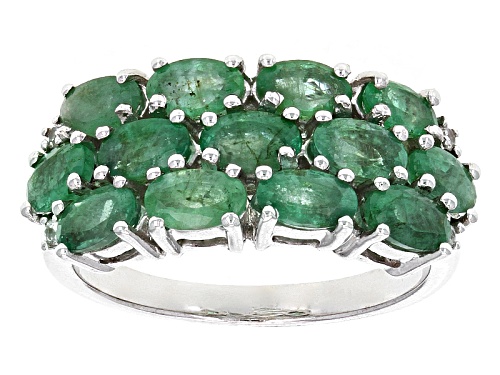 2.39ctw Oval Zambian Emerald With 0.01ctw White Zircon Rhodium Over Sterling Silver Ring - Size 6