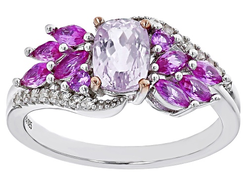 1.27ct Kunzite With 0.92ctw Lab Pink Sapphire & Zircon Rhodium & 18k Rose Gold Over Silver Ring - Size 8