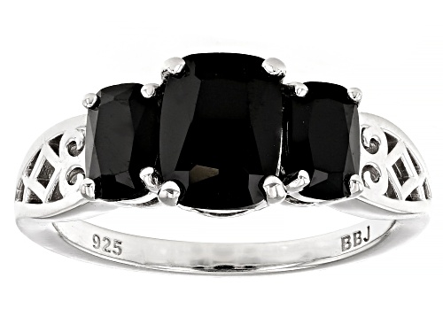 2.44ctw Cushion Black Spinel Rhodium Over Sterling Silver 3-Stone Ring - Size 9