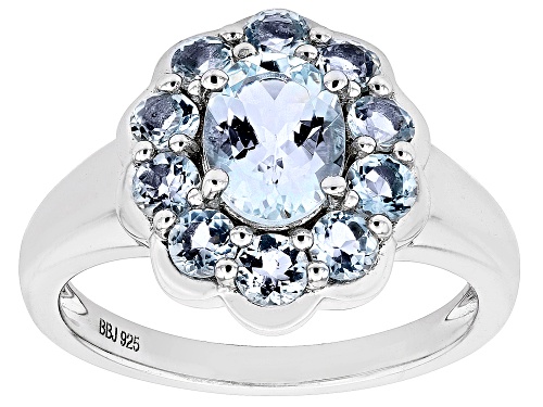0.95ct Oval And 0.85ctw Round Brazilian Aquamarine Rhodium Over Sterling Silver Ring - Size 6
